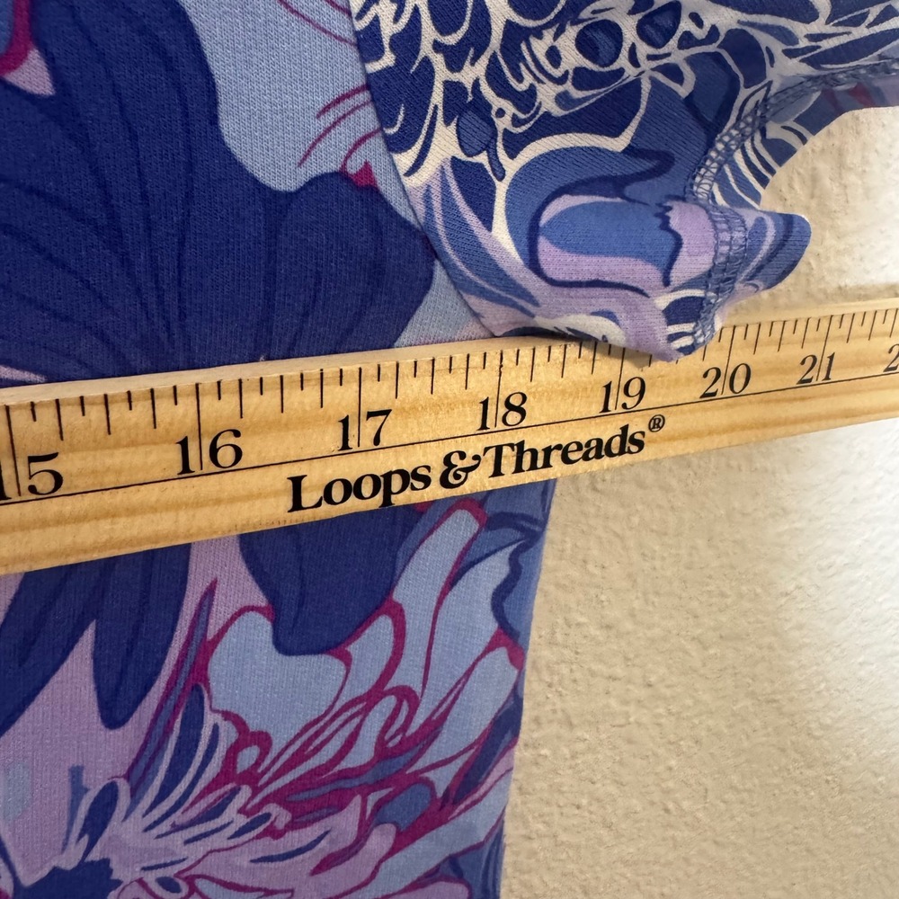 T by Talbots‎ Floral T-Shirt Dress Blue Purple Petite Medium Short Sleeve - Picture 6 of 7